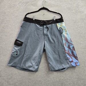 VINTAGE Crazy Shirts Men Swimwear 34 Gray Wave‎ Embroidery Board Shorts Surf Y2K